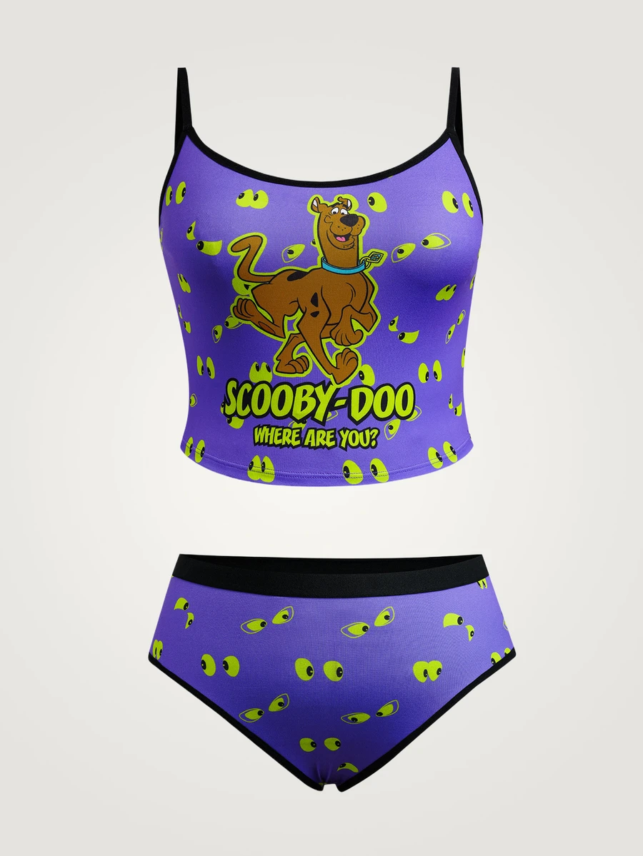SCOOBY-DOO X SHEIN 大码女士内衣套装,吊带背心和内裤 - 紫色 - 查看 1