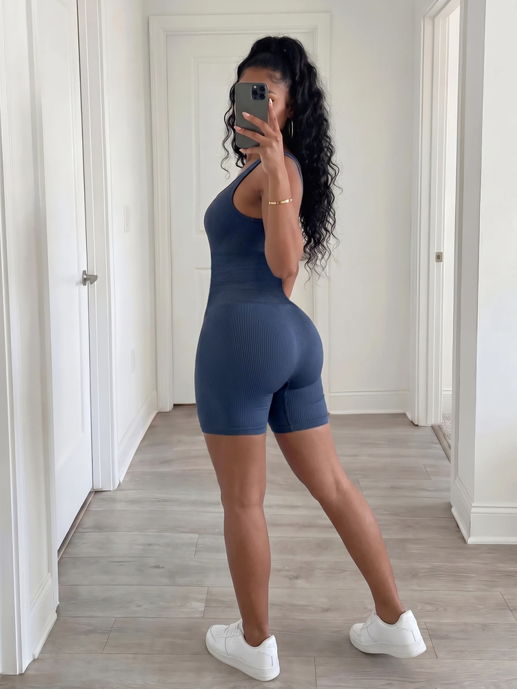 BamGleam Women's Solid Color Sleeveless Casual Baggy Streetwear Bodycon Romper One Piece Jumpsuit Tummy Control Bodysuits Gym Workout Navy Blue Summer - Navy Blue - View 2