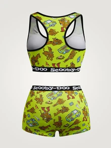 SCOOBY-DOO X SHEIN Plus Size Women's Lingerie Set, Co-Branded - Green - View 2