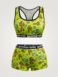 SCOOBY-DOO X SHEIN Plus Size Women's Lingerie Set, Co-Branded - Green - View 1