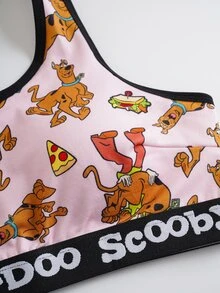 SCOOBY-DOO X SHEIN Plus Size Women Brand Collaboration Bralette & Panty Set - Pink - View 4
