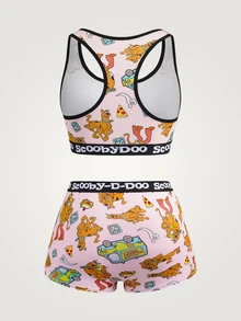 SCOOBY-DOO X SHEIN Plus Size Women Brand Collaboration Bralette & Panty Set - Pink - View 2