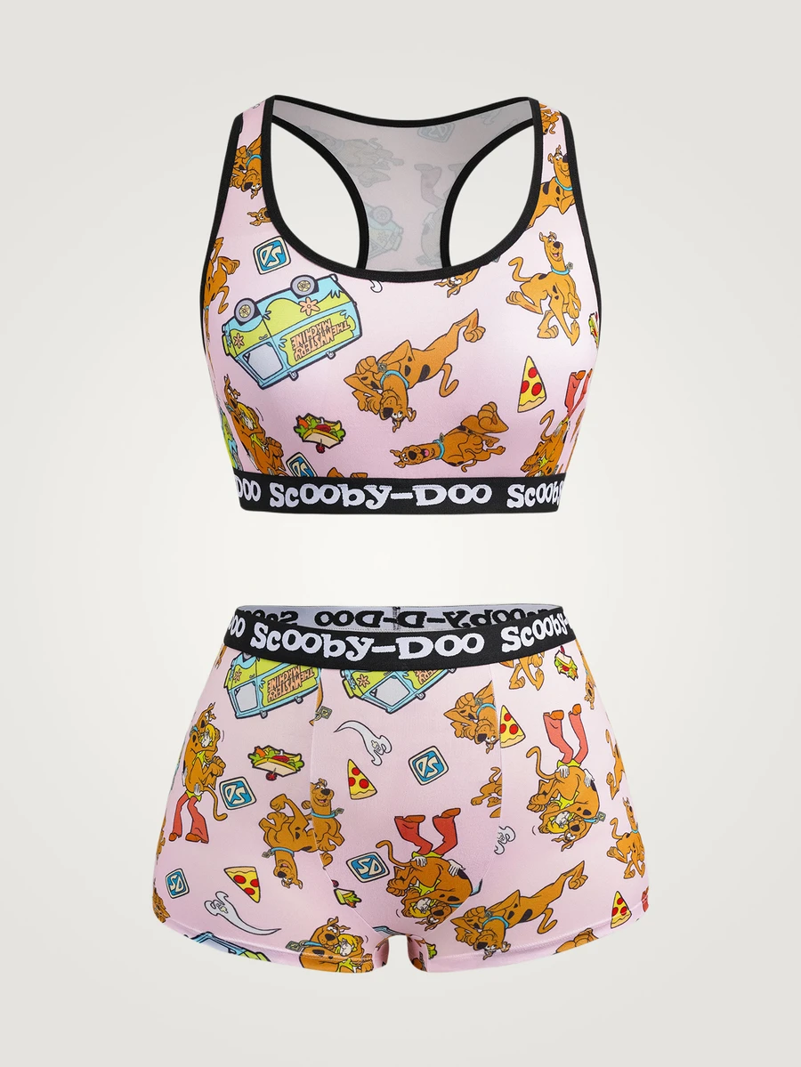SCOOBY-DOO X SHEIN Plus Size Women Brand Collaboration Bralette & Panty Set - Pink - View 1