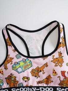 SCOOBY-DOO X SHEIN Plus Size Women Brand Collaboration Bralette & Panty Set - Pink - View 3