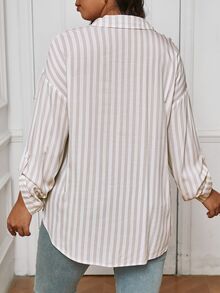SHEIN Frenchy قميص كاجوال متشابك أكمام طويلة بأزرار مقاس كبير - لون مشمشي - مشاهدة 3