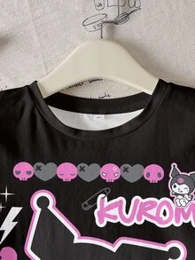 HELLO KITTY AND FRIENDS | SHEIN Tween Girl Letter Cartoon Print Casual Daily Short Sleeve T-Shirt - White - View 5