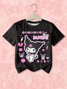 HELLO KITTY AND FRIENDS | SHEIN Tween Girl Letter Cartoon Print Casual Daily Short Sleeve T-Shirt - White - View 1