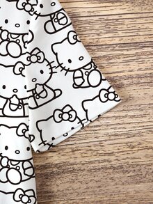 HELLO KITTY AND FRIENDS | SHEIN 女童夏季休閒卡通印花洋裝 - 白色 - 查看 6