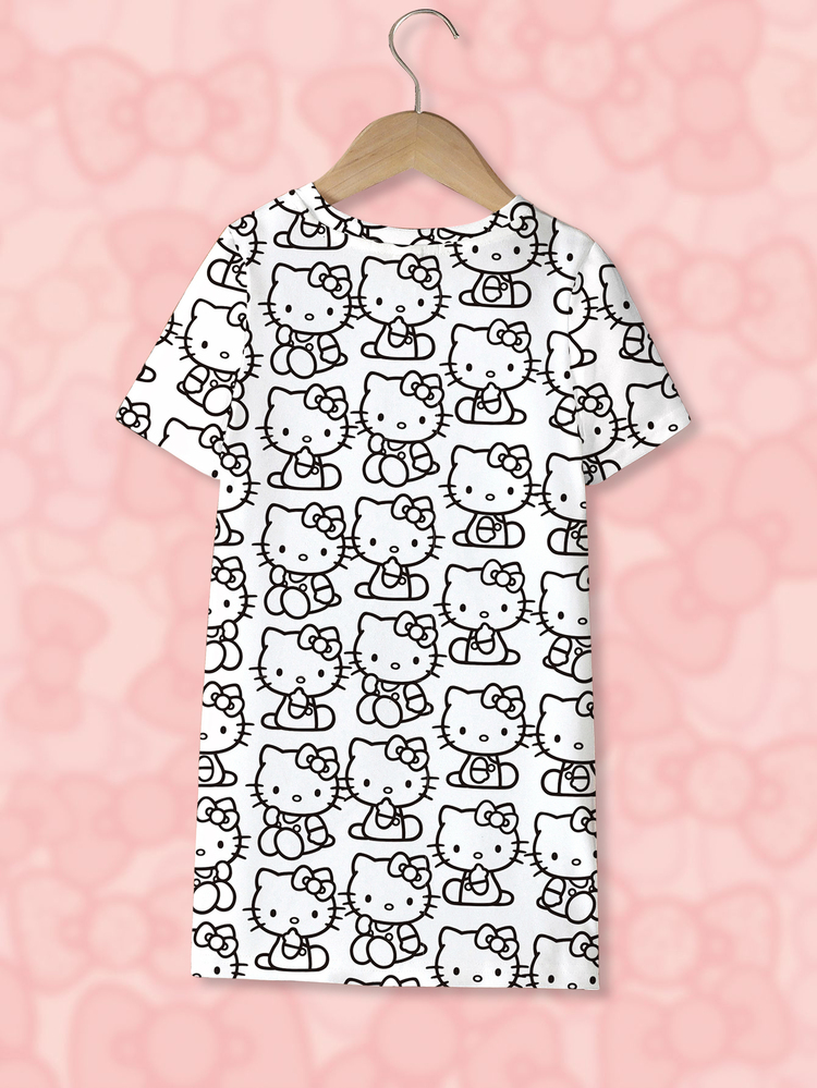 HELLO KITTY AND FRIENDS | SHEIN 女童夏季休閒卡通印花洋裝 - 白色 - 查看 2