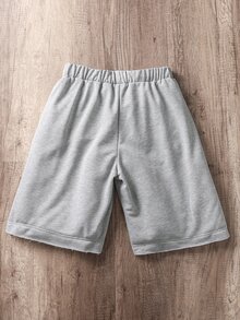 Manfinity Joysei 男士灰色宽松休闲及膝短裤，毛边裤脚，夏季百搭短裤，宽松阔腿短裤 - 灰色 - 查看 2