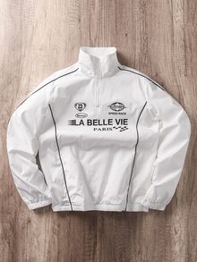 Manfinity Joysei Men's Casual Letter Print Jacket, Spring/Autumn Football - White - View 1