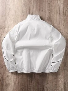Manfinity Joysei Men's Casual Letter Print Jacket, Spring/Autumn Football - White - View 2