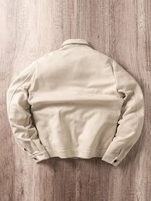 Manfinity Joysei Men's Casual Solid Color Long Sleeve Zip-Up Jacket For Autumn/Winter, For Fall - Apricot - View 2