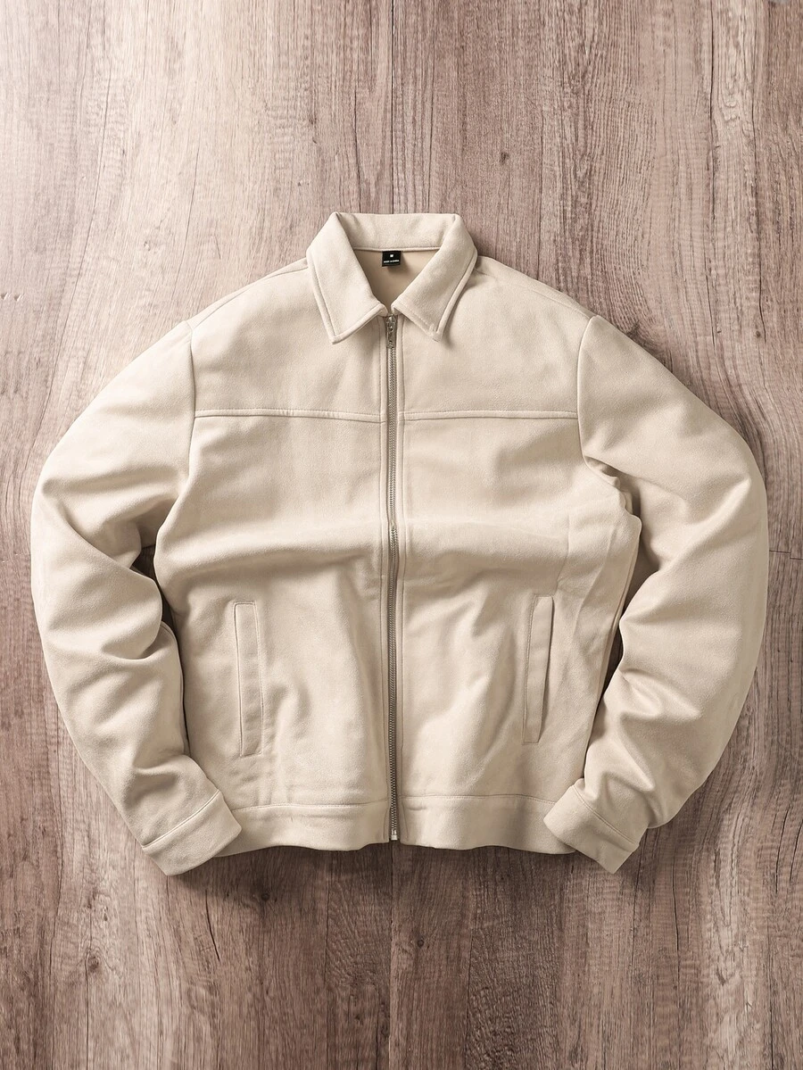 Manfinity Joysei Men's Casual Solid Color Long Sleeve Zip-Up Jacket For Autumn/Winter, For Fall - Apricot - View 1