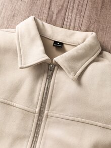 Manfinity Joysei Men's Casual Solid Color Long Sleeve Zip-Up Jacket For Autumn/Winter, For Fall - Apricot - View 5