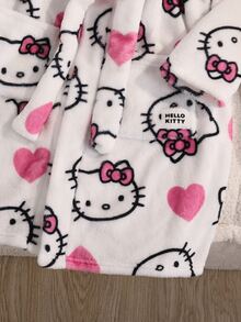 HELLO KITTY AND FRIENDS | SHEIN رداء منزلي كاجوال يومي بقلنسوة مطبوع برسومات كرتونية للفتيات المراهقات - أبيض - مشاهدة 4