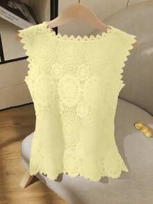 GlowEve Women's Crochet Lace Camisole Top, Fashionable Elegant Sleeveless Blouse Design - Light Yellow - View 2