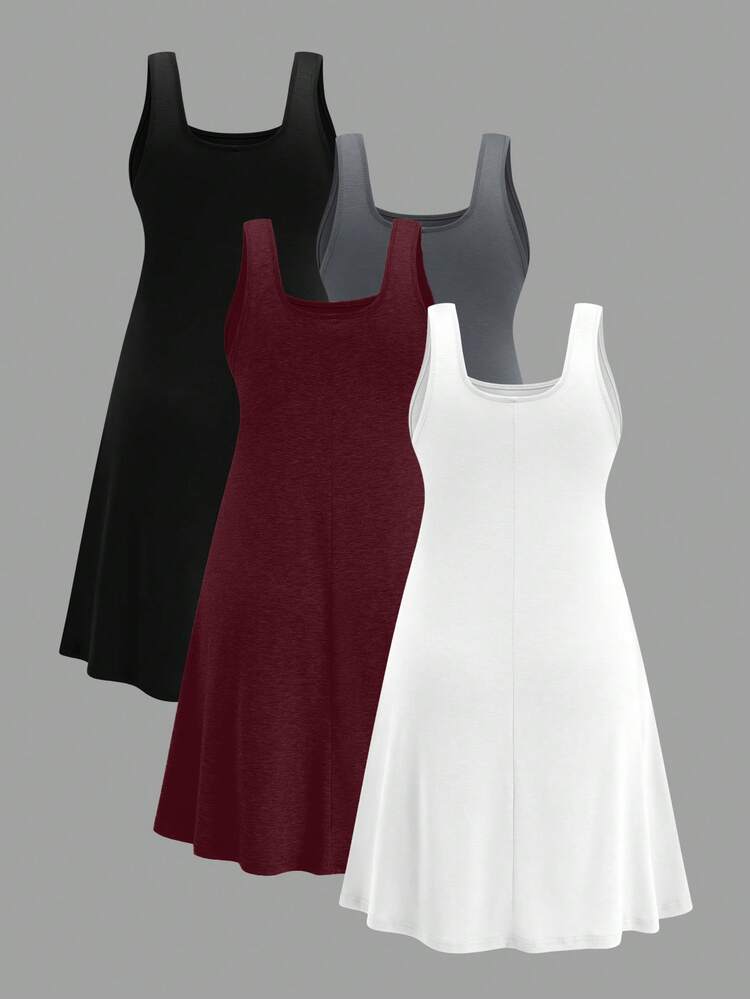 SHEIN LUNE 1 Set 4pcs Loose Modal Sleeveless Tank Top, Plus Size Casual Home/Outdoor Cooling, Stress Relief, Elegant Women Lounge Gown - Multicolor - View 2