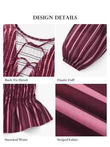ELLERISSA Atasan Peplum Leher Bulat Berkerut Garis-Garis Warna-warni Ukuran Besar - MultiWarna - View 7