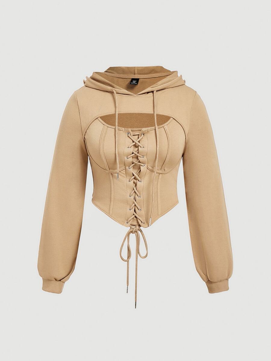 SHEIN MOD 大尺碼衛衣 - 卡其色 - 查看 1