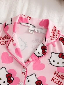 HELLO KITTY AND FRIENDS | SHEIN 女童卡通印花上衣與長褲居家休閒套裝 - 粉色 - 查看 3
