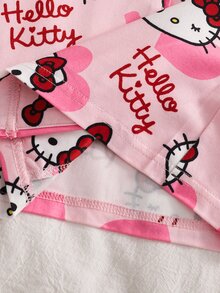 HELLO KITTY AND FRIENDS | SHEIN 女童卡通印花上衣與長褲居家休閒套裝 - 粉色 - 查看 5