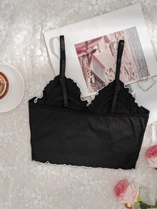SHEIN 荷叶边饰蝴蝶结前吊带睡衣上衣 - 黑色 - 查看 4