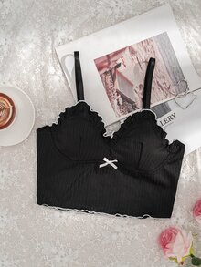 SHEIN 荷叶边饰蝴蝶结前吊带睡衣上衣 - 黑色 - 查看 3