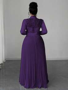 Maweii Plus Size Women Elegant Patchwork Waist Cinched Long Dress Fall - Purple - View 2