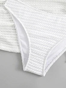 Swim Vcay Summer Beach Ring Linked Cut Out Drawstring Side Bikini Set With Beach Skirt - White - View 8