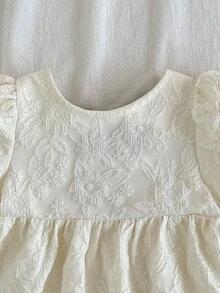Loomiva 新生女嬰對比色蝴蝶結圓領泡泡袖收腰洋裝 - 米色 - 查看 4