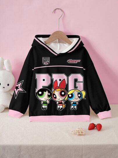 THE POWERPUFF GIRLS X SHEIN Mädchen Cartoon-Muster Farbblock Kapuzenpullover mit langen Ärmeln