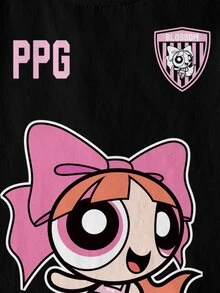 THE POWERPUFF GIRLS X SHEIN 青少年女孩圓領卡通印花甜美時尚T恤 - 白色 - 查看 6