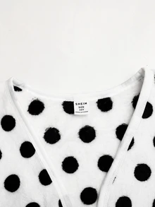 SHEIN 青少年女孩休閒黑白波點純色長袖開襟外套，兒童秋冬/四季通用 - 彩色 - 查看 6