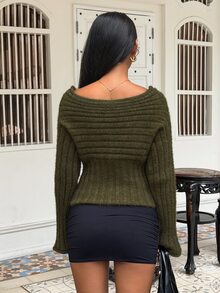 SHEIN BAE Women's Waist-Cinching Fashion Long Sleeve Pullover Sweater - Green - View 2