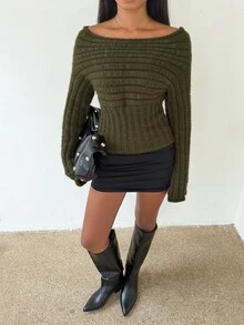 SHEIN BAE Women's Waist-Cinching Fashion Long Sleeve Pullover Sweater - Green - View 8