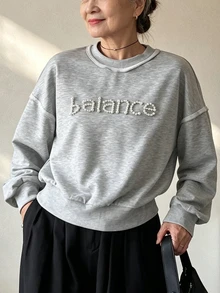 FRIFUL Women's Faux Pearl Letter Decor Casual Everyday Long Sleeve Sweatshirt Fall - Grey - View 3