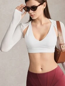 Activina Women's Solid Color Long Sleeve Sleeveless Sports Jacket T-Shirt White Cutout Back Workout Yoga Going Out Backless Mesh Fashion Mesh - White - View 9