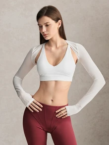 Activina Women's Solid Color Long Sleeve Sleeveless Sports Jacket T-Shirt White Cutout Back Workout Yoga Going Out Backless Mesh Fashion Mesh - White - View 2
