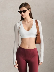 Activina Women's Solid Color Long Sleeve Sleeveless Sports Jacket T-Shirt White Cutout Back Workout Yoga Going Out Backless Mesh Fashion Mesh - White - View 5