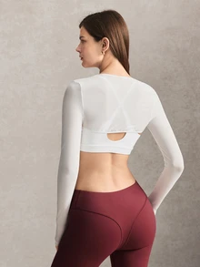 Activina Women's Solid Color Long Sleeve Sleeveless Sports Jacket T-Shirt White Cutout Back Workout Yoga Going Out Backless Mesh Fashion Mesh - White - View 3