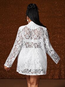 Maweii Plus Size Elegant Vintage Party Lace Blazer Fall - White - View 2
