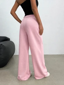 SHEIN Tween Girls Sweatpants Spring Tween Girl Summer Autumn Winter New Casual Versatile Snug Fit Waist Elastic Loose Wide Leg Sweatpants - Pink - View 2