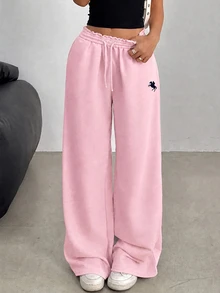 SHEIN Tween Girls Sweatpants Spring Tween Girl Summer Autumn Winter New Casual Versatile Snug Fit Waist Elastic Loose Wide Leg Sweatpants - Pink - View 4