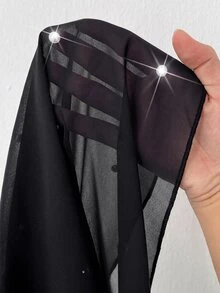 Viva Relle Plus Size Women's Elegant Romantic Luxurious Diamond Decor Chiffon Cape Dress, Autumn/Winter Fall - Black - View 7