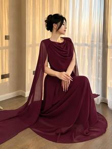 Modelyn Women's Elegant Party Solid Color Ruched Dress, Burgundy - Burgundy - View 4