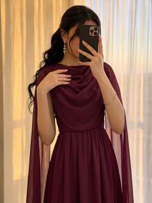Modelyn Women's Elegant Party Solid Color Ruched Dress, Burgundy - Burgundy - View 5