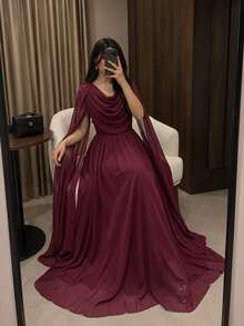 Modelyn Women's Elegant Party Solid Color Ruched Dress, Burgundy - Burgundy - View 3