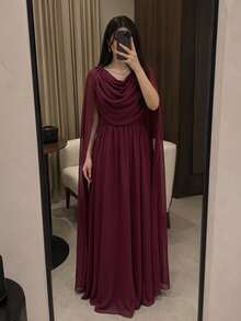 Modelyn Women's Elegant Party Solid Color Ruched Dress, Burgundy - Burgundy - View 6