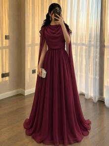 Modelyn Women's Elegant Party Solid Color Ruched Dress, Burgundy - Burgundy - View 1